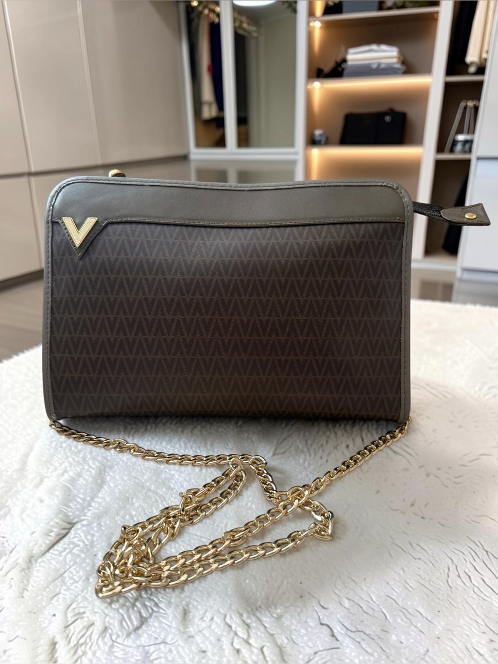 Vintage Mario Valentino Monogram V Clutch Crossbody Bag - Brown